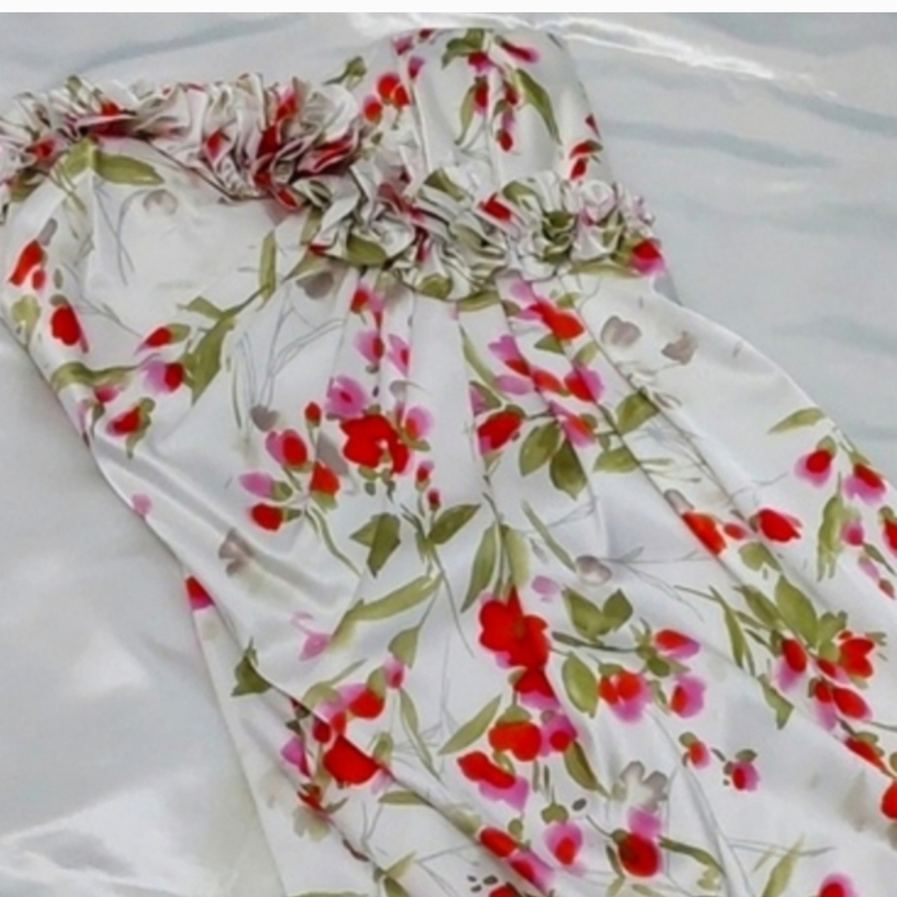 Summer Dress Floral Satin Strapless Feminine 👋 FINAL MARKDOWN CLOSET CLOSING - Picture 3 of 12